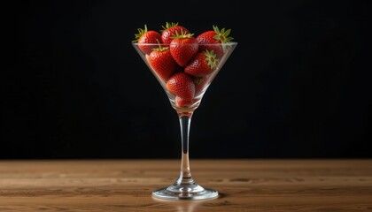 Fresh Strawberries in a Martini Glass on a Wooden Surface