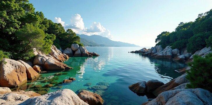 Vista panor?mica de rocas y agua en un parque natural, , ?rboles, paisaje