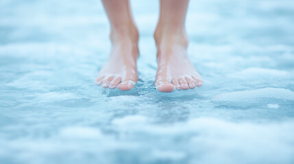 Winter's Embrace: Bare Feet in Icy Water 