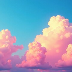 Clouds in shades of pink and orange stretch across a bright blue canvas, tranquil scene, colorful, pastel