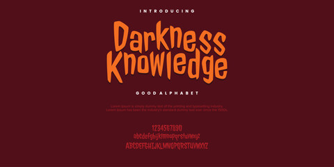 Darkness Knowlegde old font, vintage type alphabet or typeface, typography. ABC letters and signs, vector illustrator