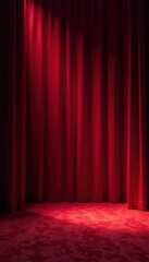 Fototapeta premium Soft red glow on a vacant theater with velvet drapes hanging low, a, velvet
