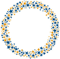 Fototapeta premium circular border made of yellow and blue stars on a white background