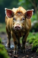 Fototapeta premium Detailansicht Sparschwein mit Schmutz und Moos, earthy, algae, natural