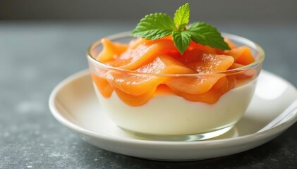 Salmon and cheese cream filling in delicate glass vessel, presentation, cream