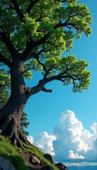 Fototapeta premium Trees branches stretched out towards the white clouds, clouds, tree, outstretched branches