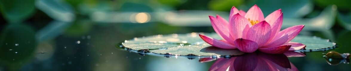 Fototapeta premium Glistening water beads on the lotus surface smooth, serene, texture, reflective