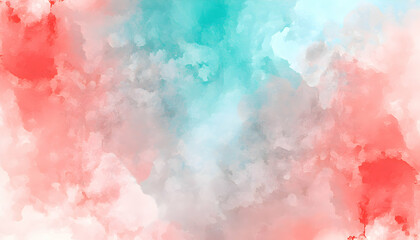 Obraz premium Abstract watercolor background with pastel coral and teal hues, perfect for design projects needing a soft and dreamy aesthetic.