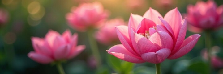 Fototapeta premium Delicate pink petals unfolding in a garden bloom, bloom, botanical