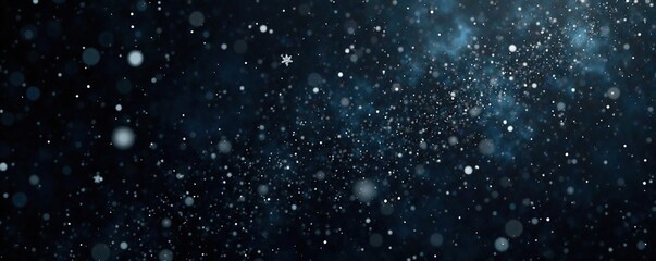Obraz premium Gentle white snowflakes fall on a dark black canvas, galaxy, texture