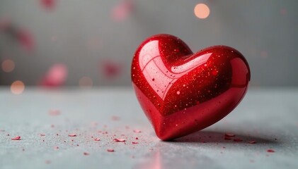 Fototapeta premium Glossy red heart with subtle shine on light background, heart, soft focus, minimalist