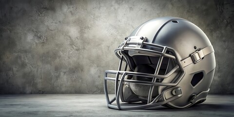 Fototapeta premium Detailed image of an American football helmet on a grey background mockup with subtle texture and depth effects, team gear, sports apparel