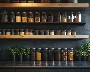 Rustic Farmhouse Kitchen Design Earthy Tones, Natural Decor, and Traditional Spice Rack Setup Discover inspiration for a cozy, organized kitchen with open shelving showcasing a curated collection of