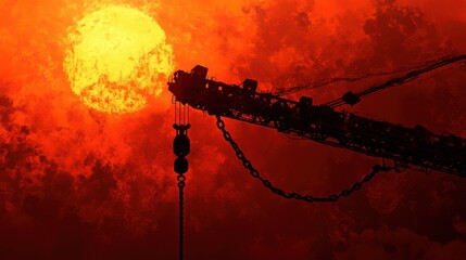 Silhouette Crane Sunset Industrial Construction Site