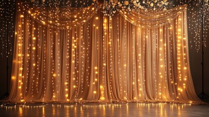 Obraz premium Golden Lights Curtain Backdrop: Festive Decor for Events