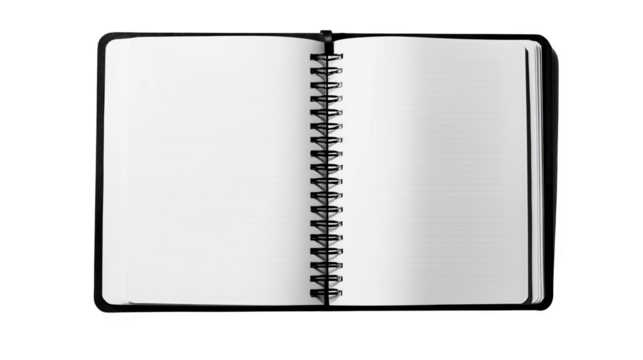 Open blank notebook with spiral binding, perfect for note-taking and creativity.