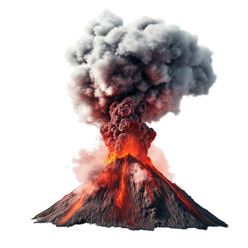 a volcanic eruption with a prominent cone-shaped volcano spewing ash and lava into the atmosphere. showcasing the raw power of nature the eruption is characterized by thick. dark smoke and bright oran