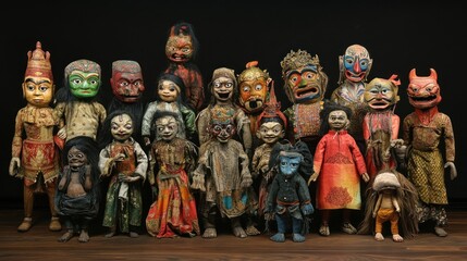 A collection of traditional puppets showcasing diverse cultural characters and artistry.