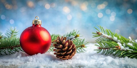 Christmas Red Ball with Pinecone Branch, winter wonderland, red ball,  winter wonderland