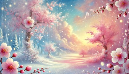 Fantasy Blossoms and Snowflakes: A Magical Spring Awakens Amidst Winter's Embrace