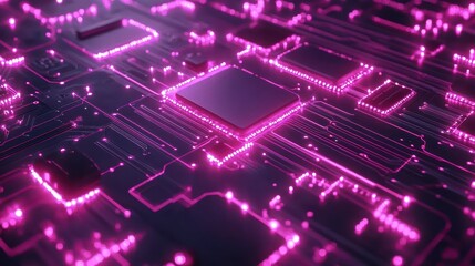 Obraz premium Glowing Circuit Board Processor Closeup, Tech Background