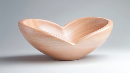 A wooden bowl with a heart shape sits on a white background