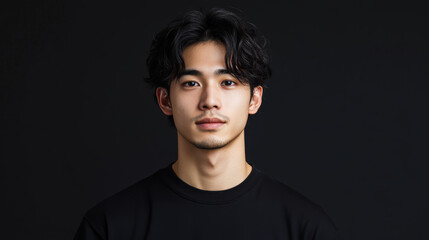Stunning Ultra-Realistic Portrait of a Young Asian Man with Textured Hair Against a Dim Background, Capturing Natural Expressions and Strong Features, Ideal for Diverse Applications