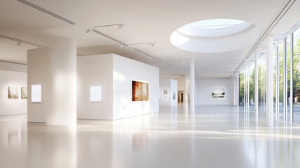 Fototapeta premium A 3D rendering of a modern white geometric interior with sleek lines and minimalist design elements.