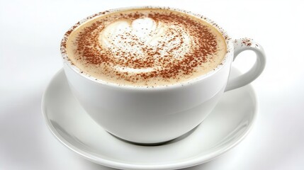 Coffee cup clip art showing a cup of cappuccino with choco granule at the top, isolated on a white background