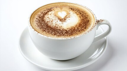 Fototapeta premium Coffee cup clip art showing a cup of cappuccino with choco granule at the top, isolated on a white background