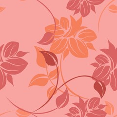 pink background with flowers and plants