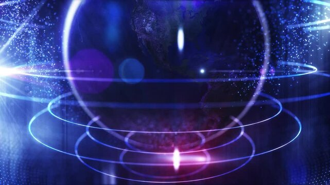 Planet Earth rotates in a virtual sphere, symbolizing global connectivity