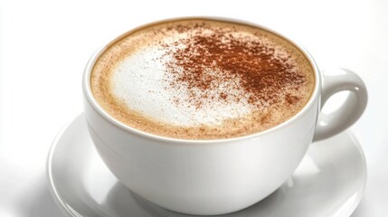 Fototapeta premium Coffee cup clip art showing a cup of cappuccino with choco granule at the top, isolated on a white background
