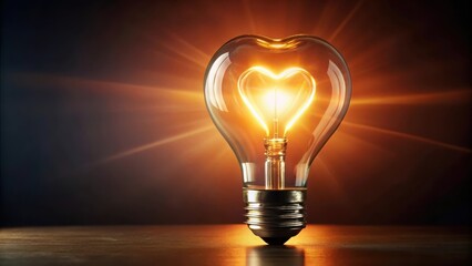A glowing light bulb with a warm heart-shaped glow surrounding it, symbolizing love and warmth in the dark, soft light