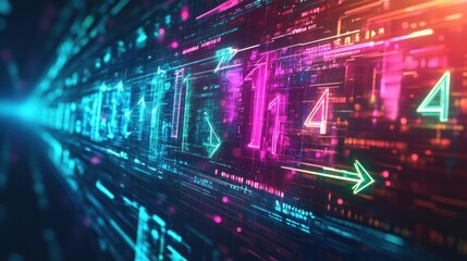 Obraz premium A vibrant digital landscape showcasing data flow and technology concepts.