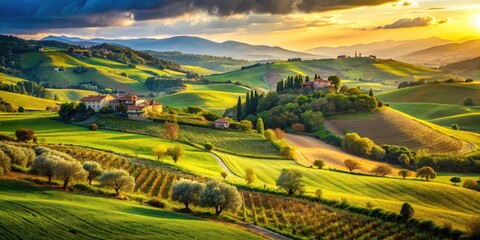 Obraz premium Trecastelli Rural Landscape: Breathtaking Italian Countryside Panorama