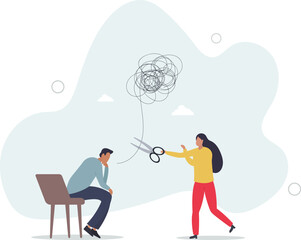 Reduce anxiety or stress, psychotherapy to cure mental health problem or depression,flat characters.