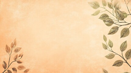 Obraz premium Peach Background with Corner Leaf Branches