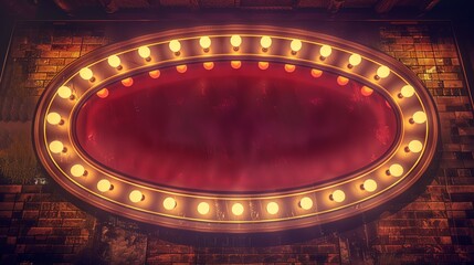 Obraz premium Vintage theater stage with bright lights and red curtain, perfect for performing arts, drama, and entertainment themes.