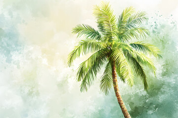 A watercolor illustration featuring a Date Palm Tree set against a clean white backdrop. Dates tree illustration.