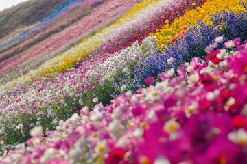 Fototapeta premium Vibrant Flower Field with Colorful Blooms in a Beautiful Landscape During Spring Season