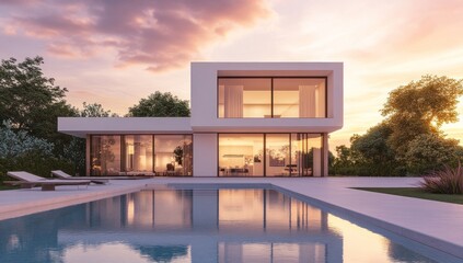 Modern Luxury Villa Sunset Poolside