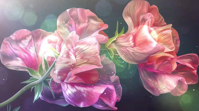 sweet pea in the style of ghostly ethereal flowers seamless looping overlay 4k virtual video animation background
