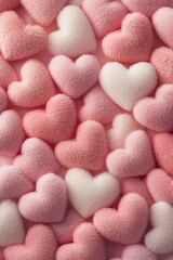 Obraz premium Colorful collection of soft fabric hearts in various shades of pink on a light background