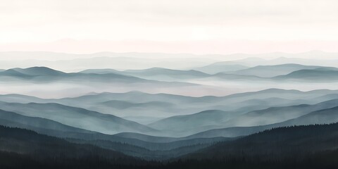 Obraz premium Misty mountain range, serene landscape, tranquil nature, background wallpaper.