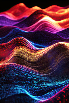 Glowing holographic waves flowing in parallel, symbolizing the alignment of data streams