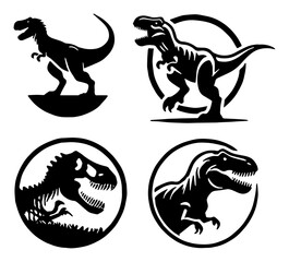 Dinosaur Icon Set Silhouette for Kids, Fun, Educational, Bold Flat Vector Illustration