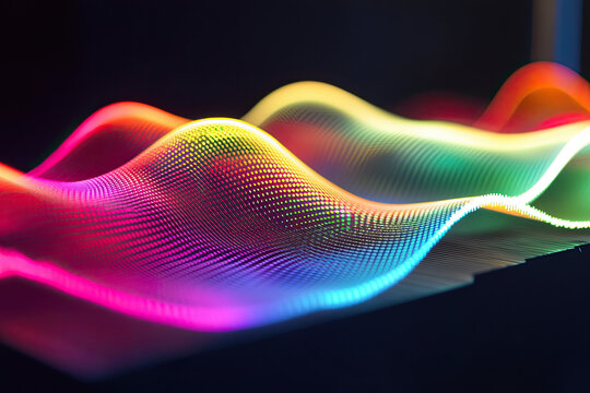 Glowing holographic waves flowing in parallel, symbolizing the alignment of data streams