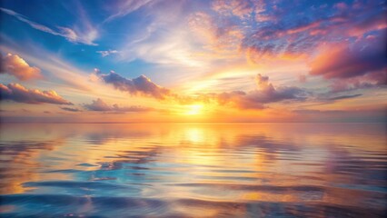 Fototapeta premium Dreamy abstract art piece set against a warm and serene summer evening sky with soft pastel hues and gentle light, water, sea