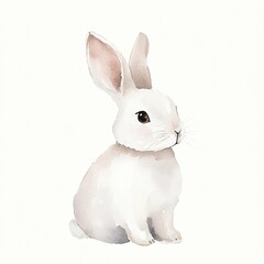 Cute white bunny sitting calmly against a plain background depicting a serene moment in a rabbit's life